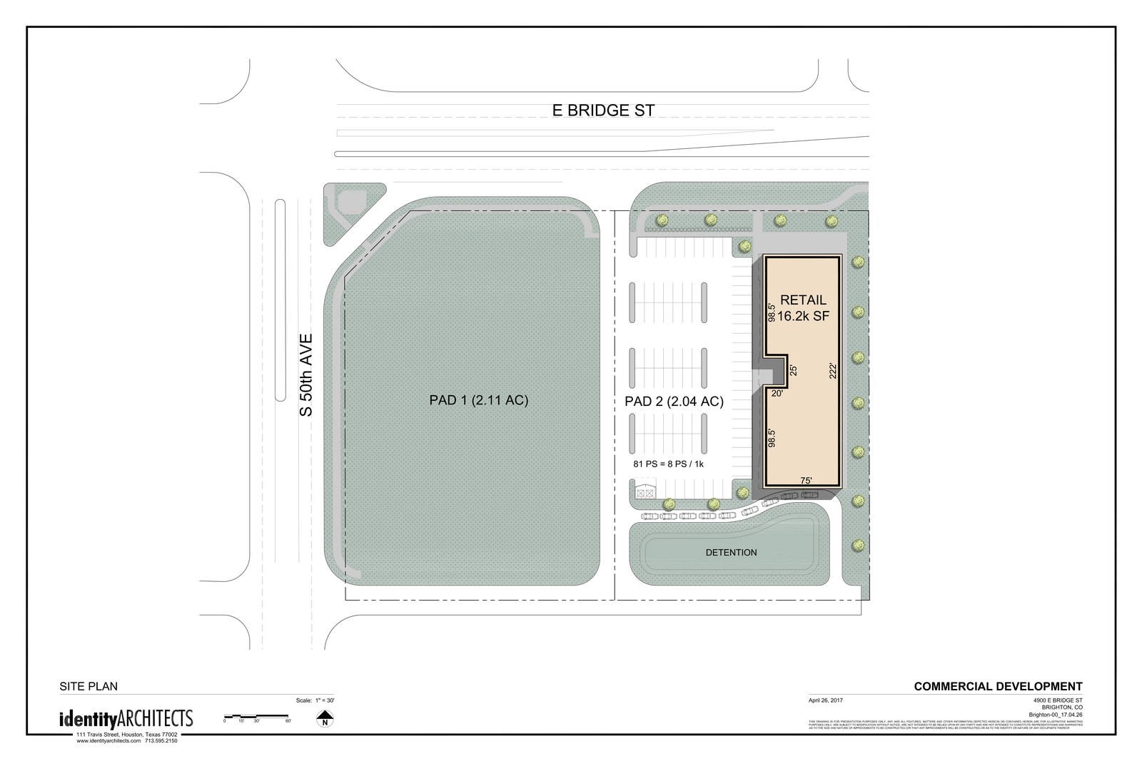 Site plan — 16,200 SF retail plus two pads